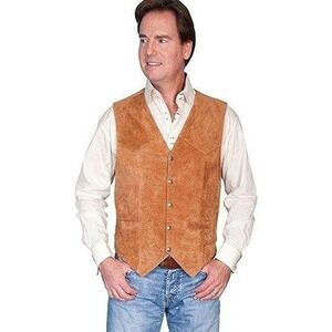 Scully Men's Rugged Calf Suede Vest with Snap Closure - Rust - 3XT